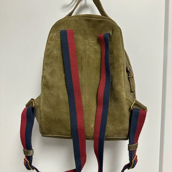 Margot Olive Green Suede Leather Backback - Picture 4 of 6